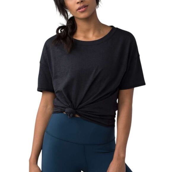 Lululemon Lightest Oversized Crop Tee Black Burnout Sheer Womens 4 Athleisure - Picture 1 of 12